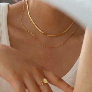NEW 18K Gold Plated Double Layer Chain Necklace